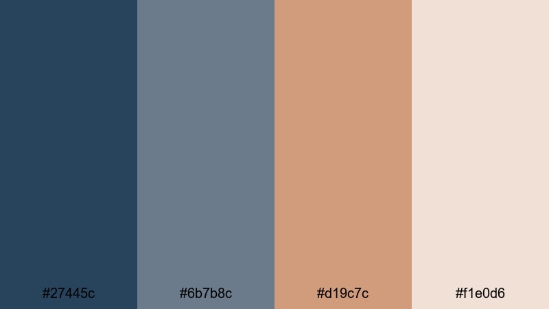 muted harbor postcard blue rust color palette with hex codes