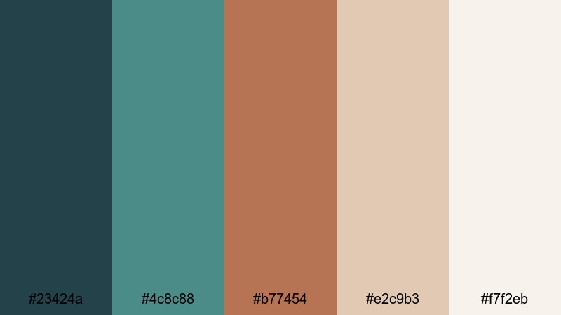 muted heritage tones teal copper color palette with hex codes