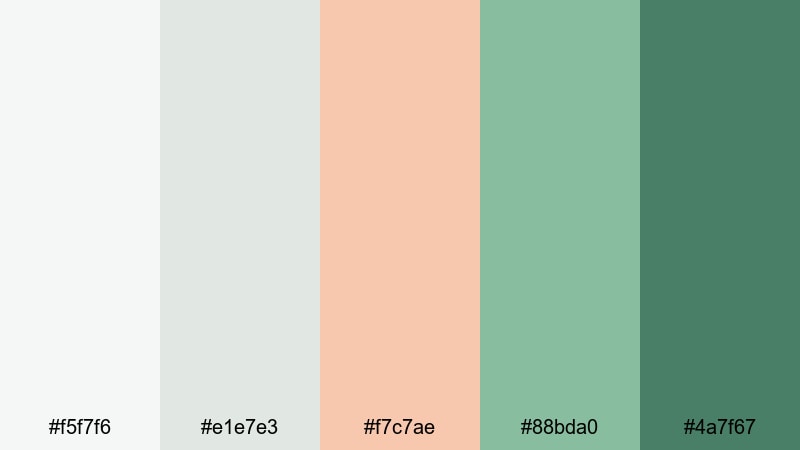 muted interface bloom green peach color palette with hex codes