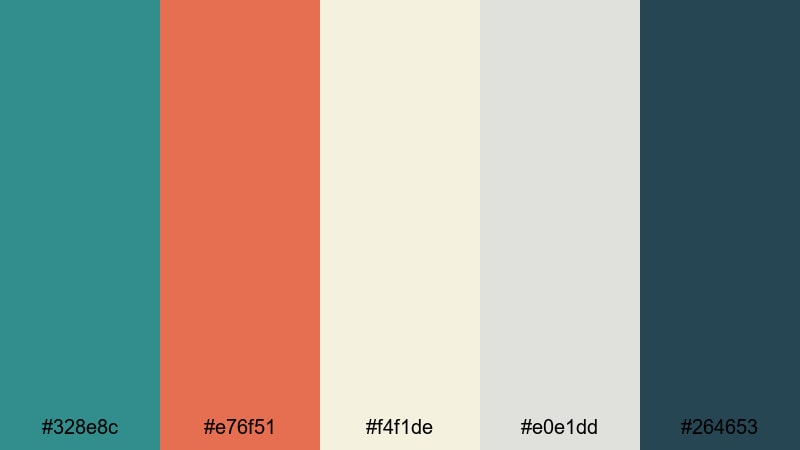 muted office teal rouge teal red color palette with hex codes