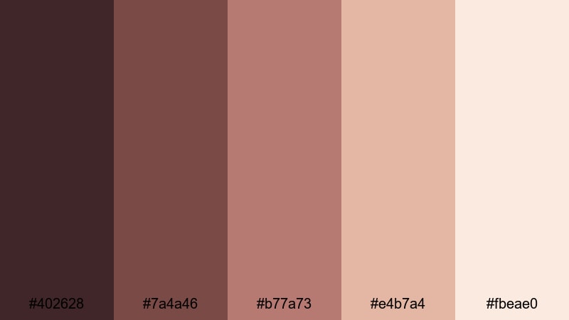 muted rose chocolate chocolate color palette with hex codes
