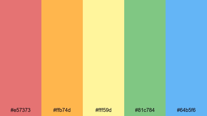 muted studio spectrum rainbow color palette with hex codes