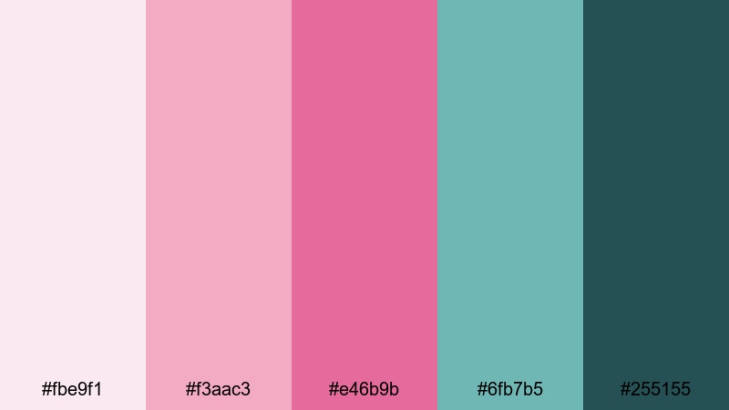 muted teal bloom pink teal color palette with hex codes