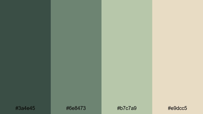 muted terrace glow green tan color palette with hex codes