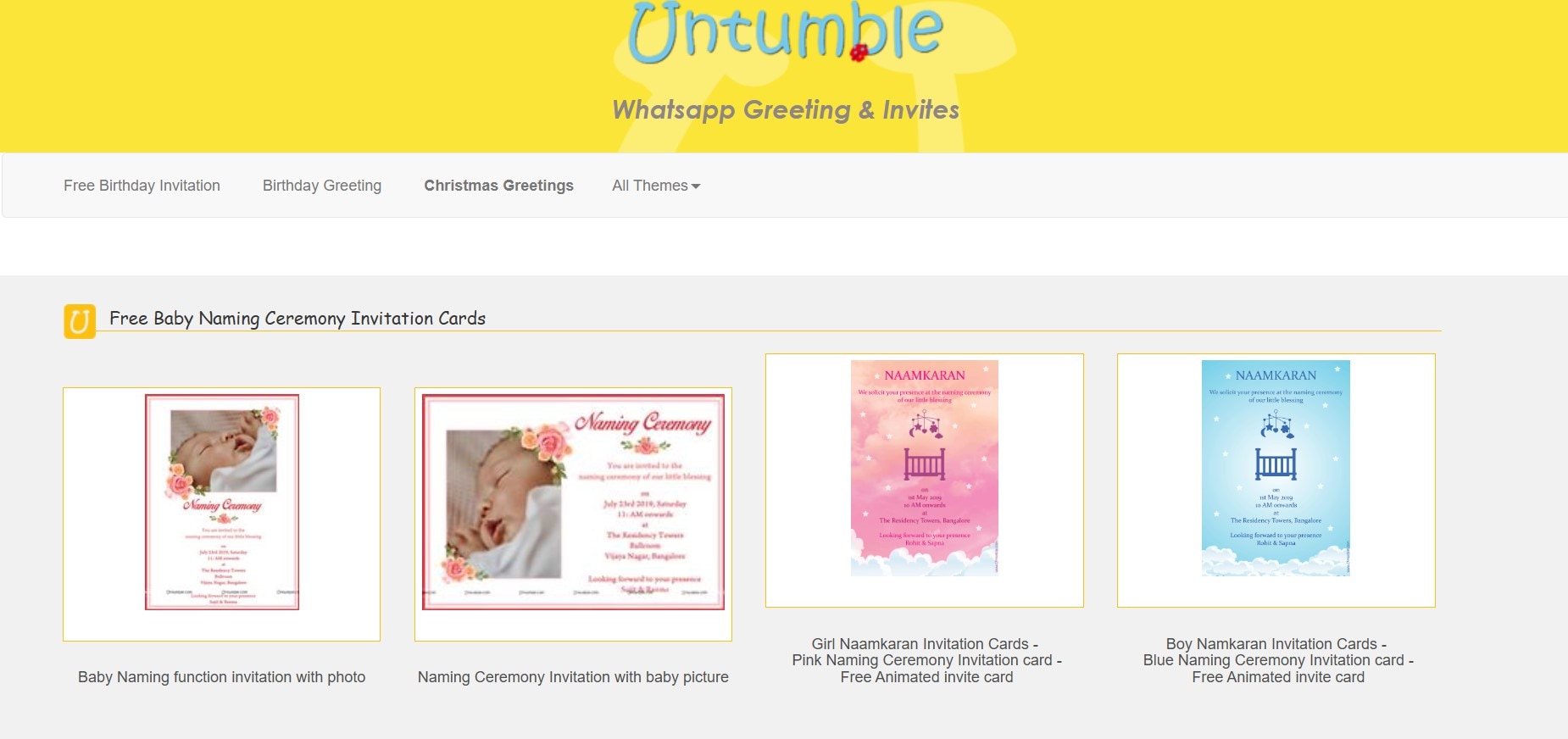 untumble naming ceremony invitations