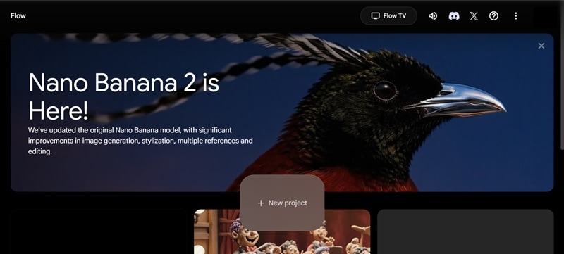 open nano banana 2 in flow