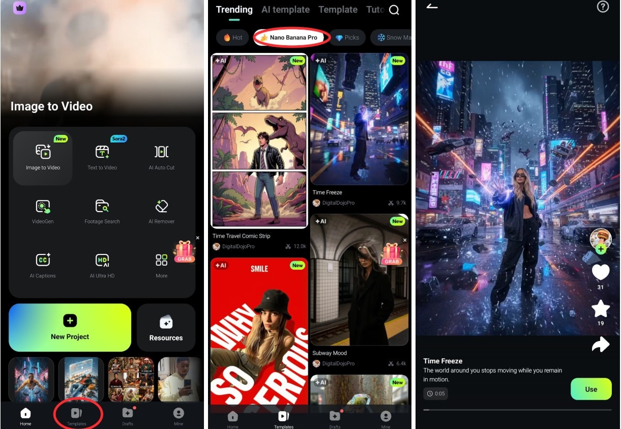 select nano banana template