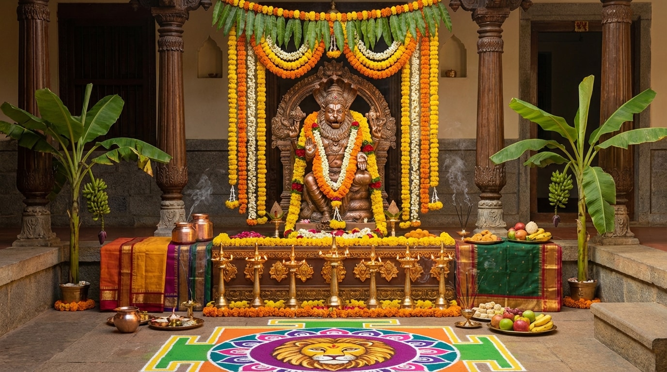 Narasimha Jayanti temple decoration AI photo