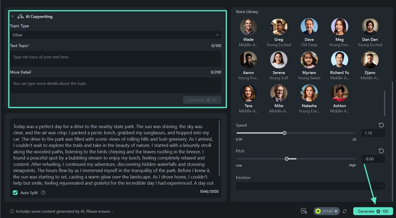 generate ai script voice