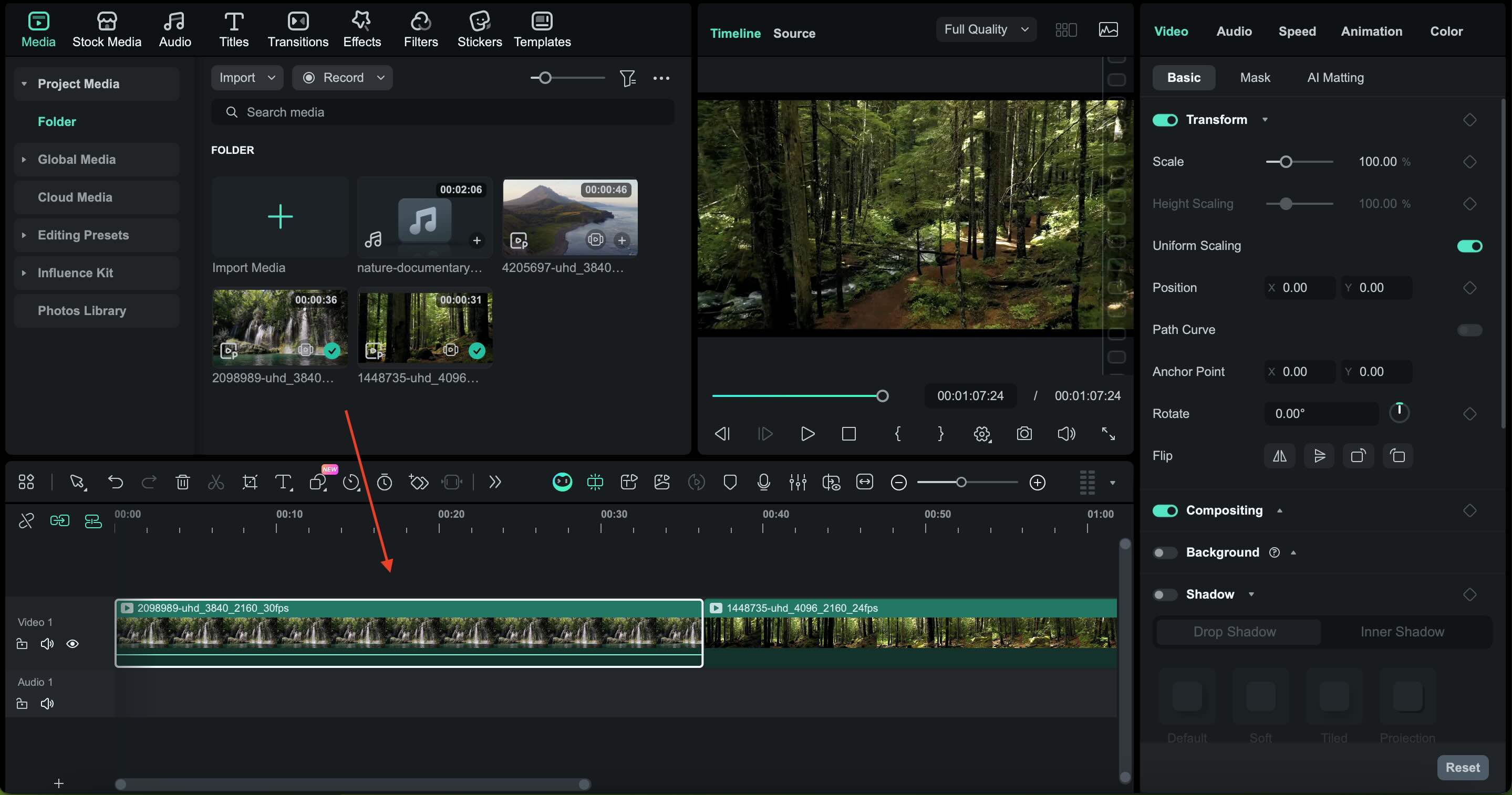 drag and drop your clips