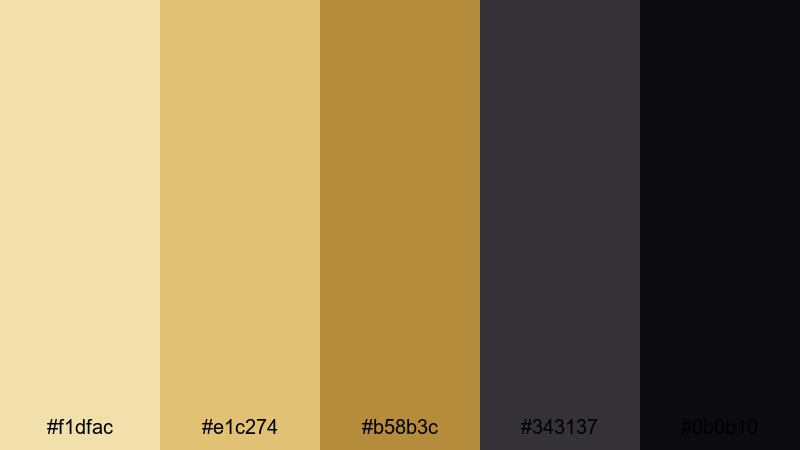 neo noir gold wash pale gold color palette with hex codes