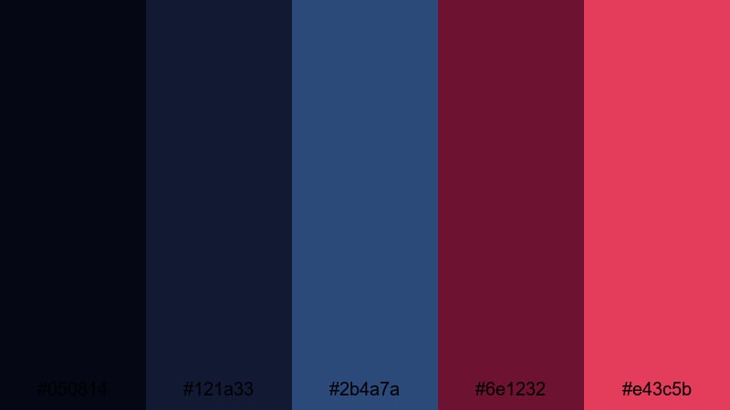 neo noir royale blue burgundy color palette with hex codes