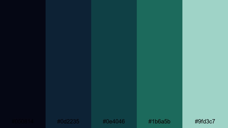 neo noir skyline blue dark green color palette with hex codes