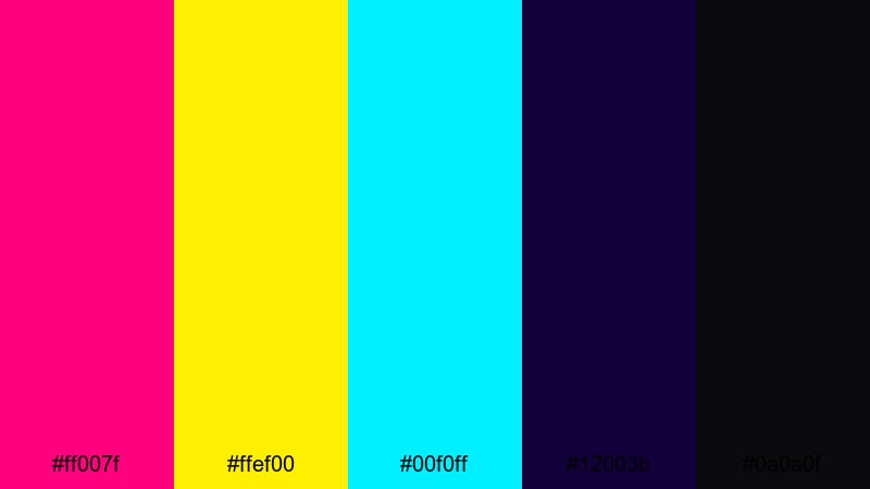 neon alley dreams cyberpunk color palette with hex codes