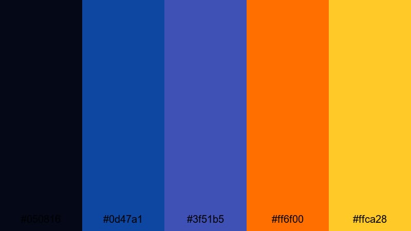 neon alley nightfall indigo blue color palette with hex codes