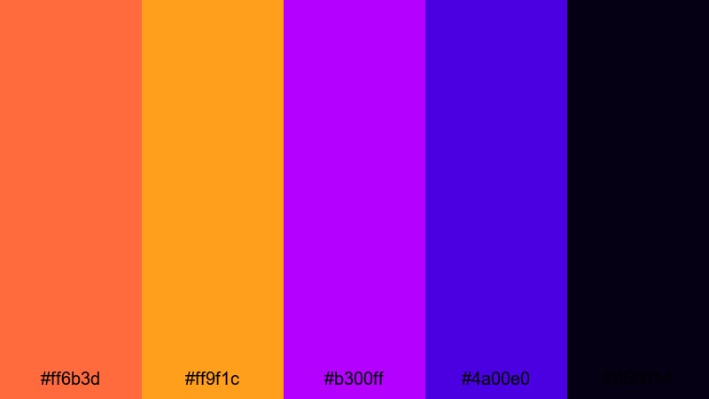 neon arcade dream orange purple color palette with hex codes