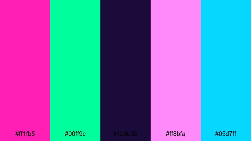 neon arcade dreams fuchsia pink color palette with hex codes