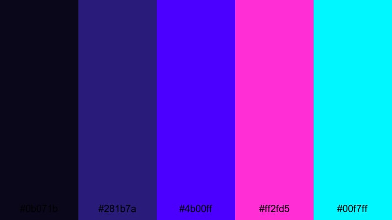 neon arcade indigo indigo color palette with hex codes