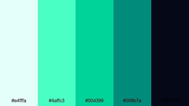 neon arcade mint mint green color palette with hex codes