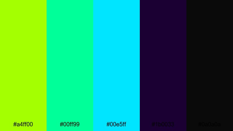 neon arcade rush chartreuse color palette with hex codes