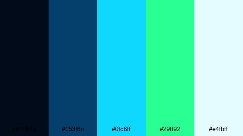 neon aurora skyline blue neon green color palette with hex codes