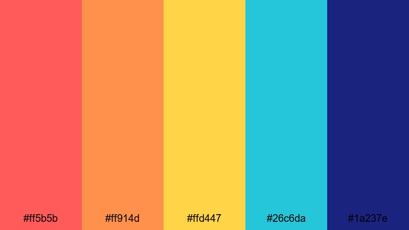 neon beach sundown sunset color palette with hex codes