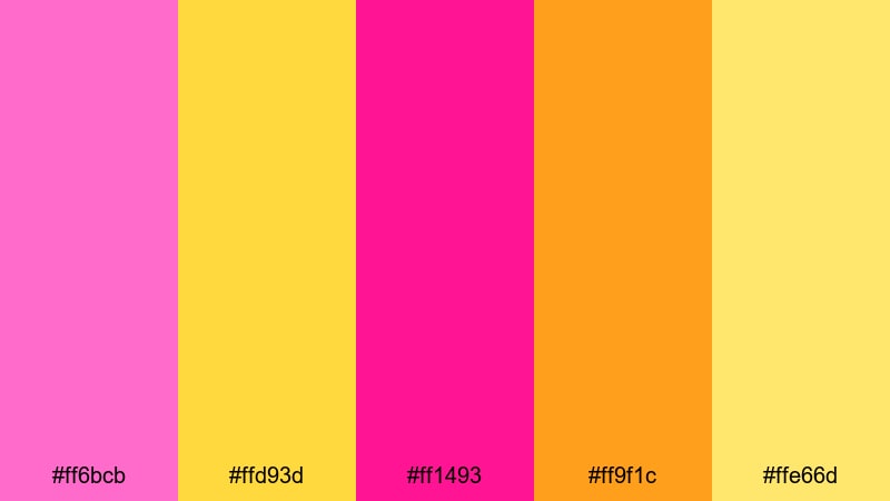 neon candy burst yellow pink color palette with hex codes