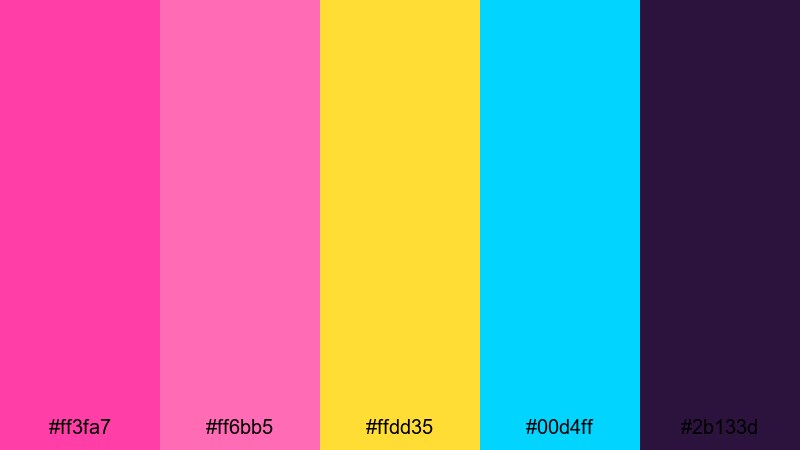 neon candy rush bubble gum color palette with hex codes