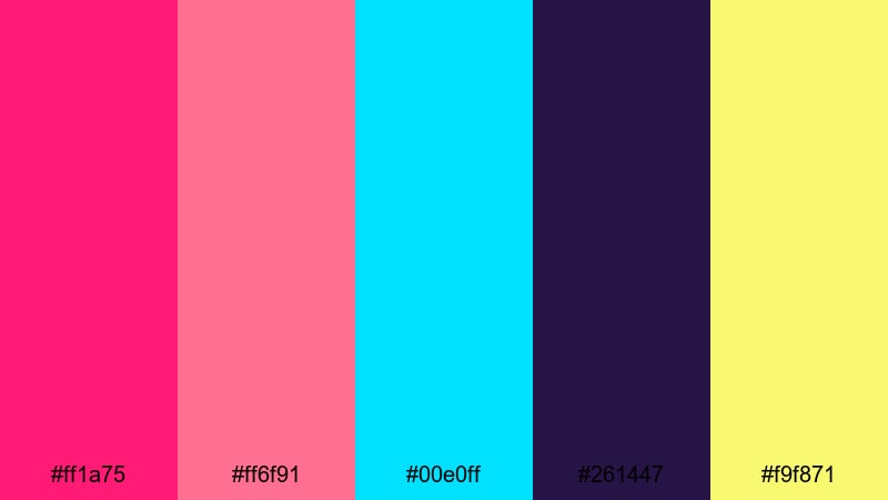 neon candy stream raspberry color palette with hex codes