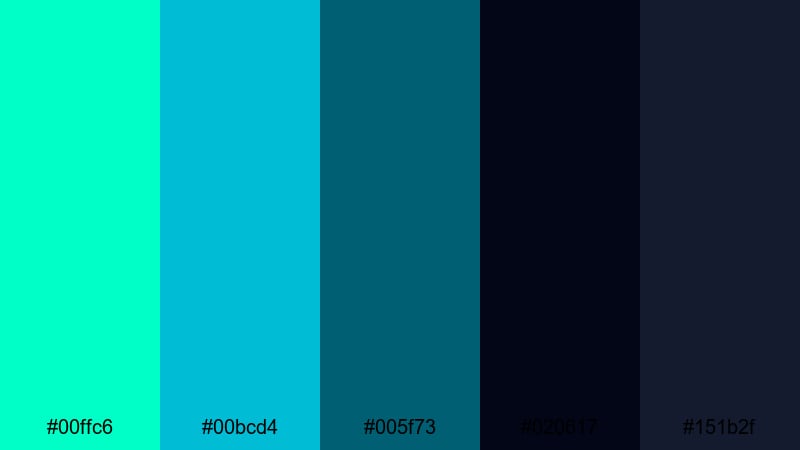 neon circuit board cyber color palette with hex codes