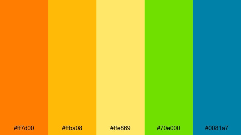 neon citrus blast orange green yellow color palette with hex codes