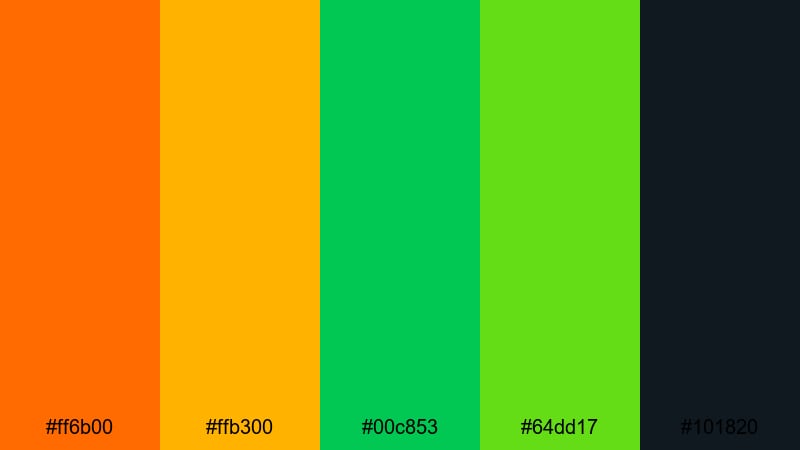 neon citrus pop orange green color palette with hex codes