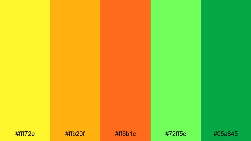 neon citrus pop yellow orange green color palette with hex codes