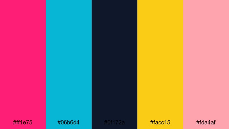 neon city romance cerise color palette with hex codes