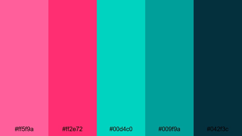 neon coral splash pink teal color palette with hex codes