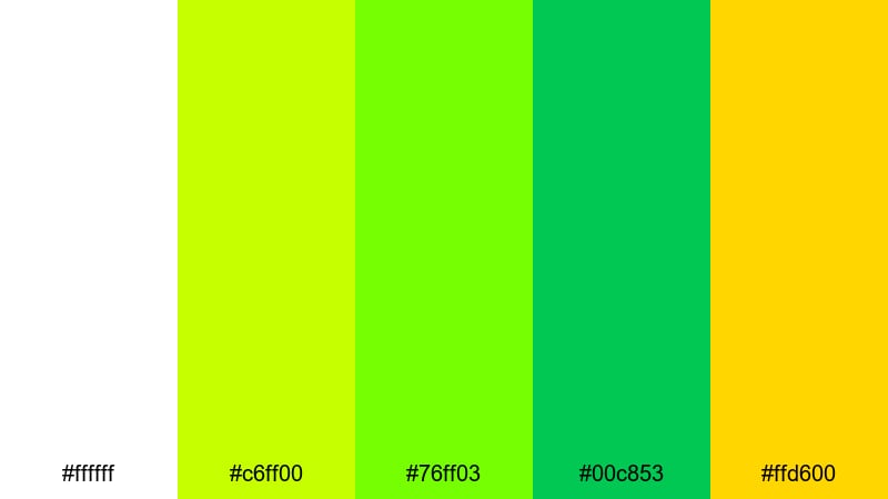 neon court hype white green yellow color palette with hex codes