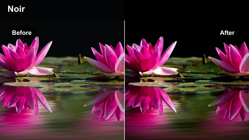 Fashion model under neon lights with deep blue and magenta cinematic tones.