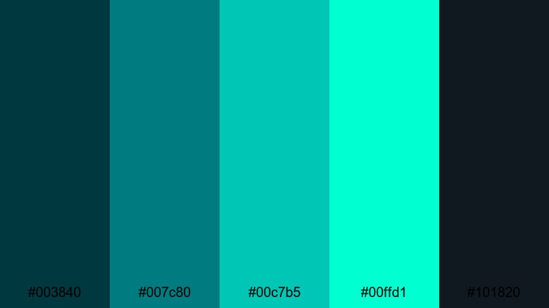 neon cyberwave tide blue green color palette with hex codes