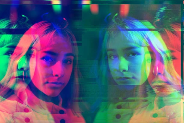Glitch neon filter in Filmora creating a distorted cyber effect