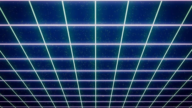 Retro grid neon filter in Filmora adding glowing 3D grid lines to a scene
