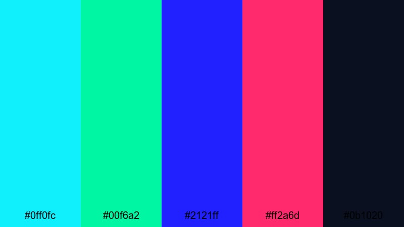 neon grid horizon futuristic color palette with hex codes