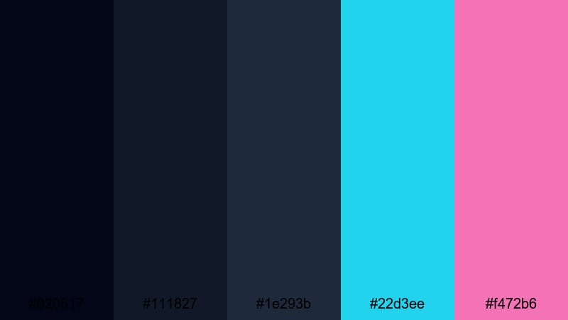 neon harbor chase black blue gray color palette with hex codes