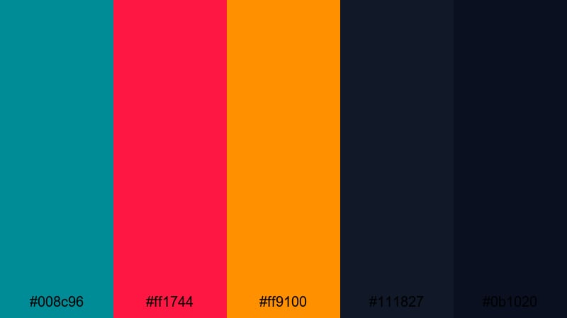 neon harbor clash teal red color palette with hex codes