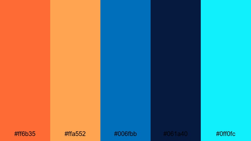 neon harbor lights orange blue color palette with hex codes
