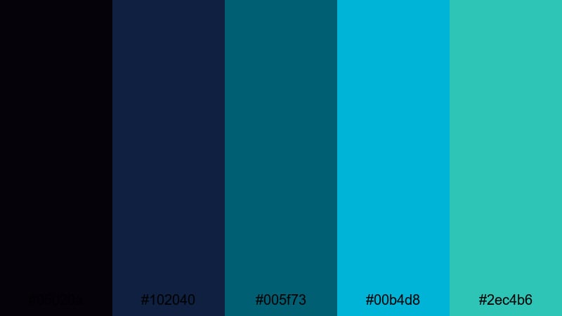 neon harbor night black blue green color palette with hex codes