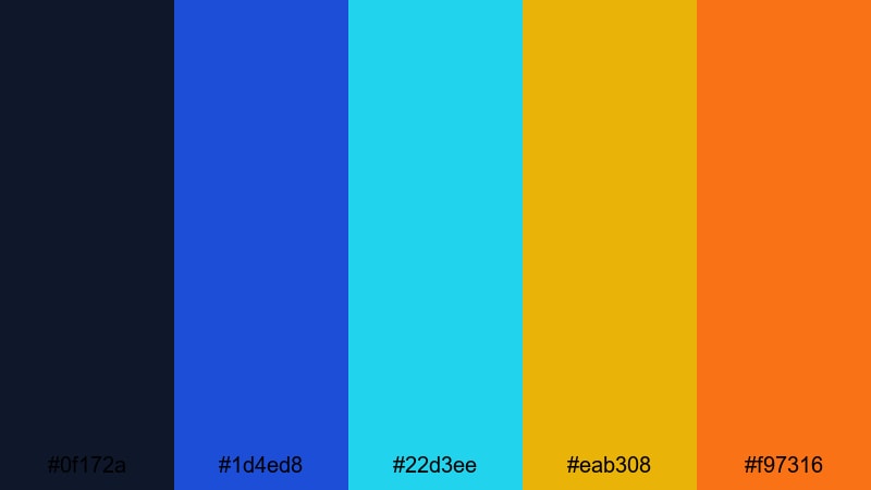 neon harbor royal gold blue color palette with hex codes