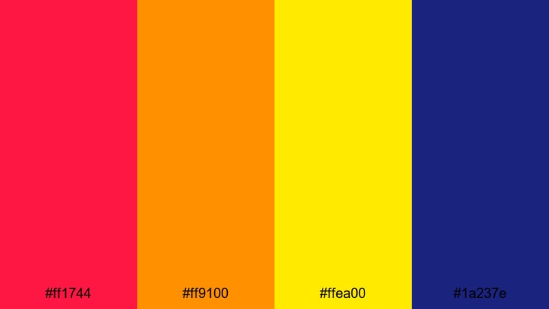 neon heatwave glow red orange yellow color palette with hex codes