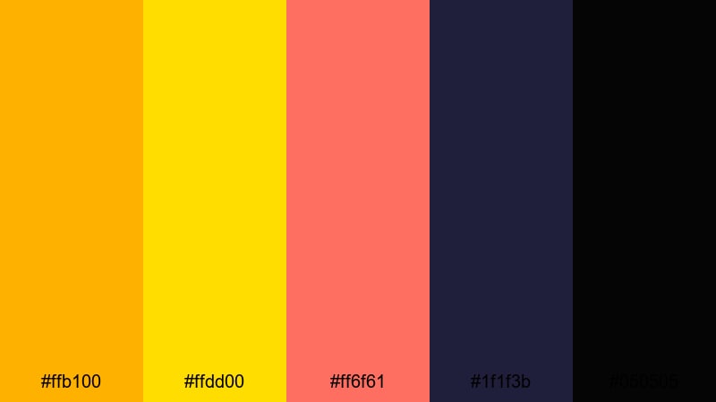neon marigold pop orange gold color palette with hex codes