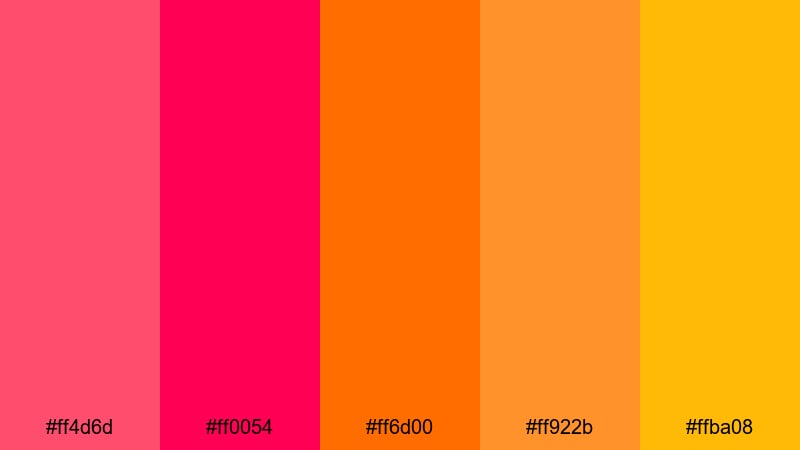 neon marquee heat pink red orange color palette with hex codes