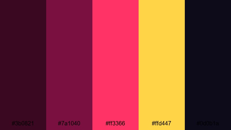 neon night cabernet burgundy plum color palette with hex codes
